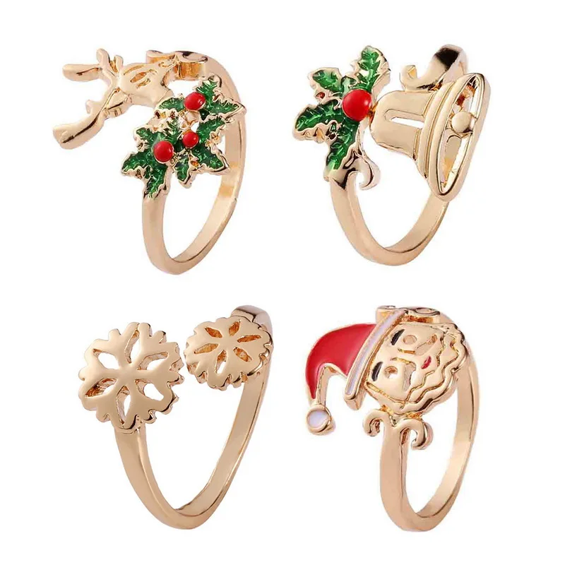 MJARTORIA Creative Christmas Open Adjustable Finger Oil Ring Gifts Snowflake Santa Claus Jungle Bell Rings Child Jewelry | Украшения и