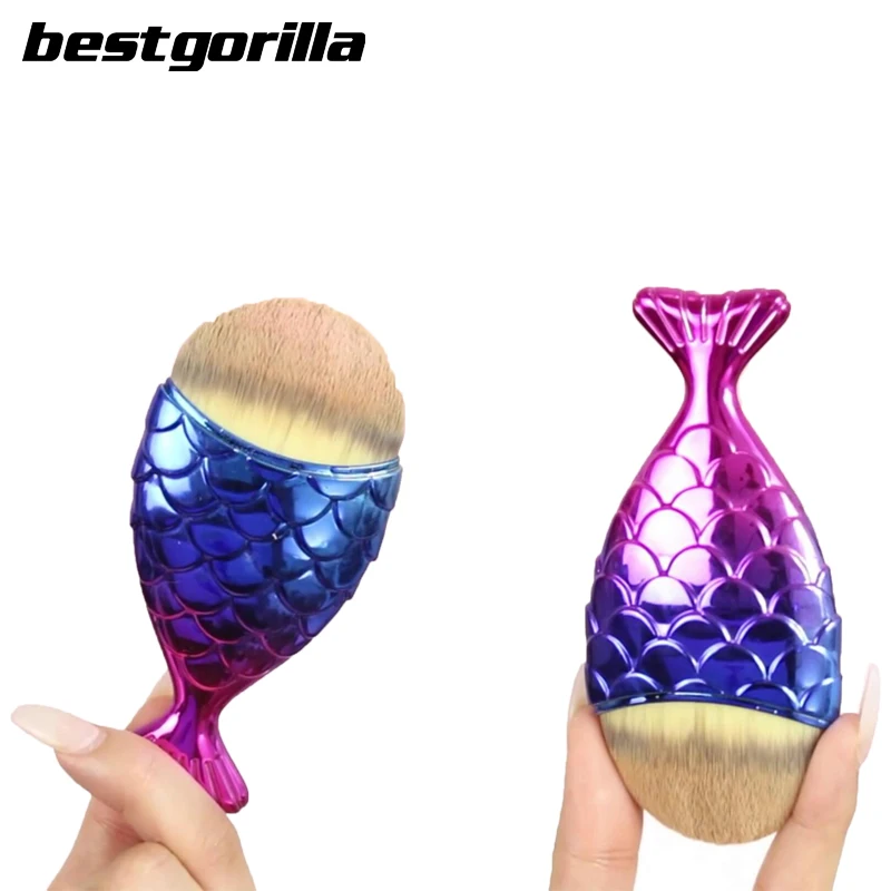 Bestgorilla Brand Fashion Mermaid Fish Makeup Brushes Powder Blush Foundation Make Up Brush Cosmetic Tools Brush Bag Separately