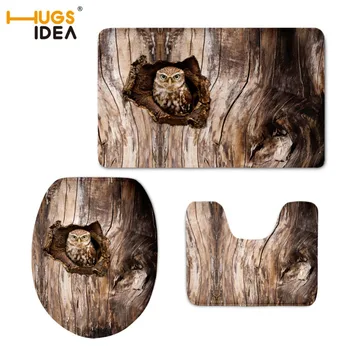 

HUGSIDEA Non-slip Floor Carpet Cute Animal Owl Bird Printed Toilet 3PS/Set Area Rugs for Bathroom WC Seat Closestool Lid Pads