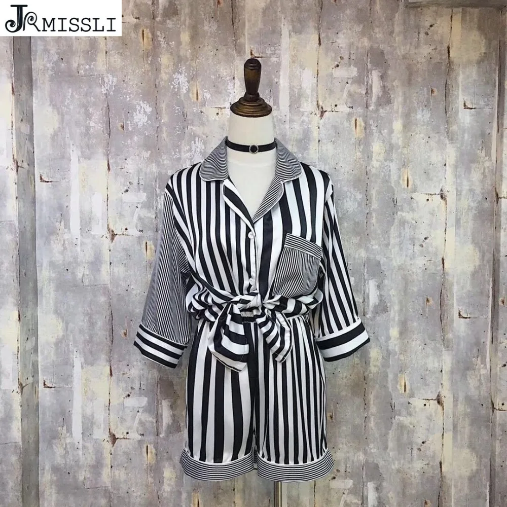 JRMISSLI Women Sexy Silk Zebra Black White stripes Pajamas Sets Pyjama