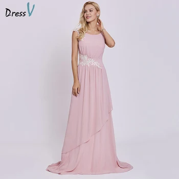 

Dressv pink evening dress cheap a line sleeveless scoop neck sweep train wedding party formal appliques evening dresses