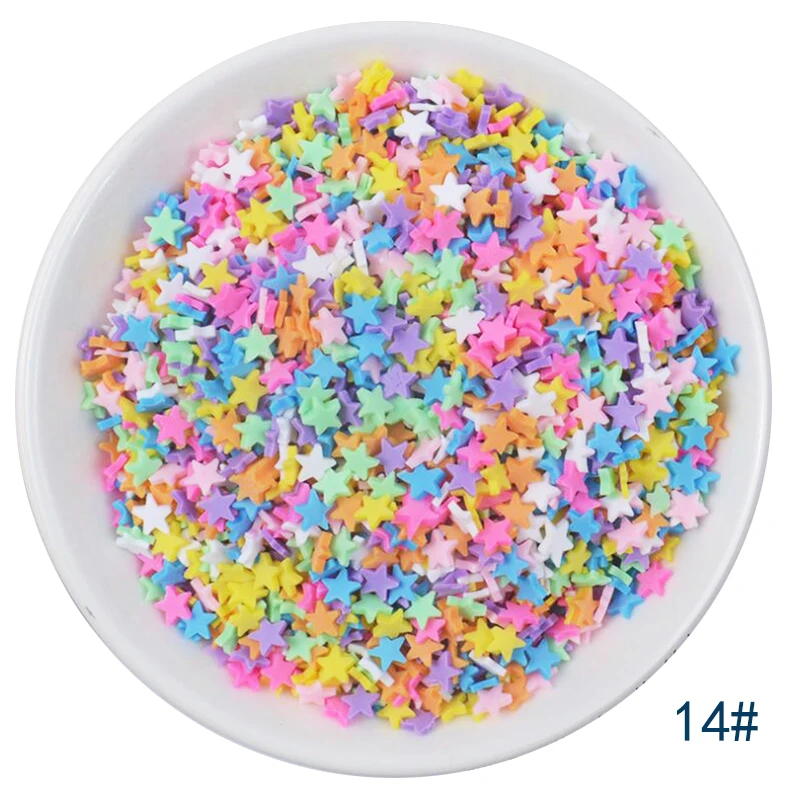 50g/lot Cute Hot Selling Clay Sprinkles, Colorful Heart Five Star Bow Candy Sprinkles for Crafts Making Slimediy