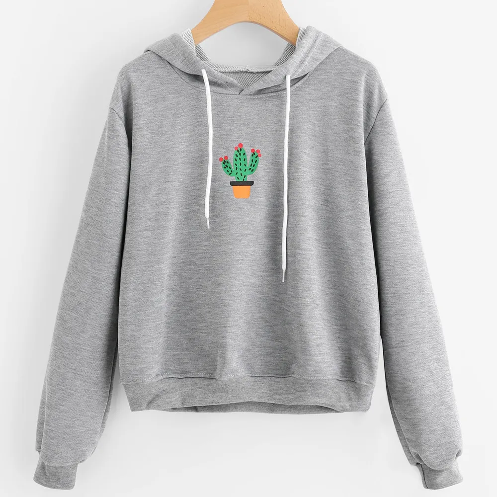 

winter Women Cactus Potted Print Hoodie Sweatshirt Jumper shirts Crop Pullover Tops tracksuit for women Sweatshot female kpop