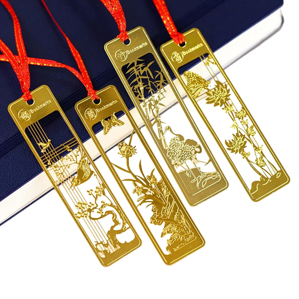 1PC Classical Chinese Style Metal Bookmark Merlin Bamboo Chrysanthemum