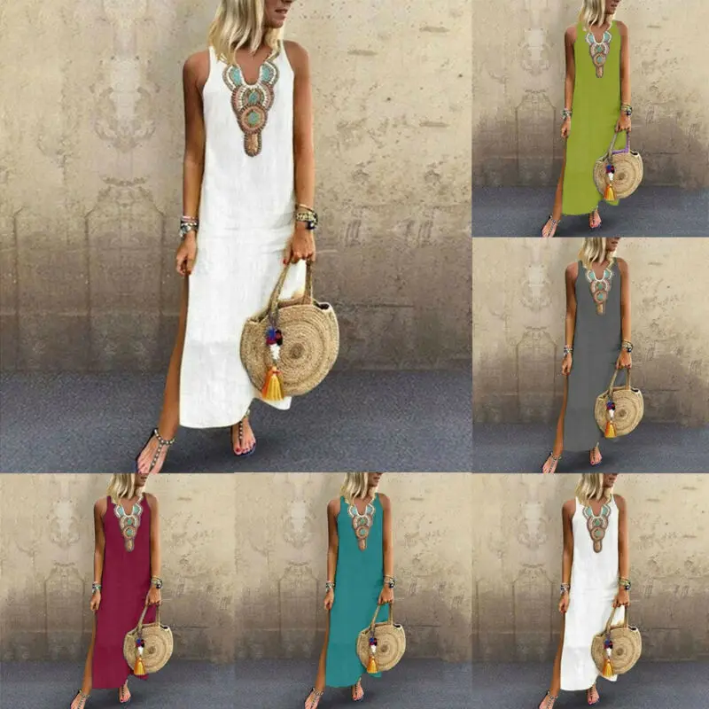 5 Цвета Для женщин сарафан Boho длинное платье вечерняя коктейль-вечеринка летняя пляжная одежда бикини пляжное платье с принтом