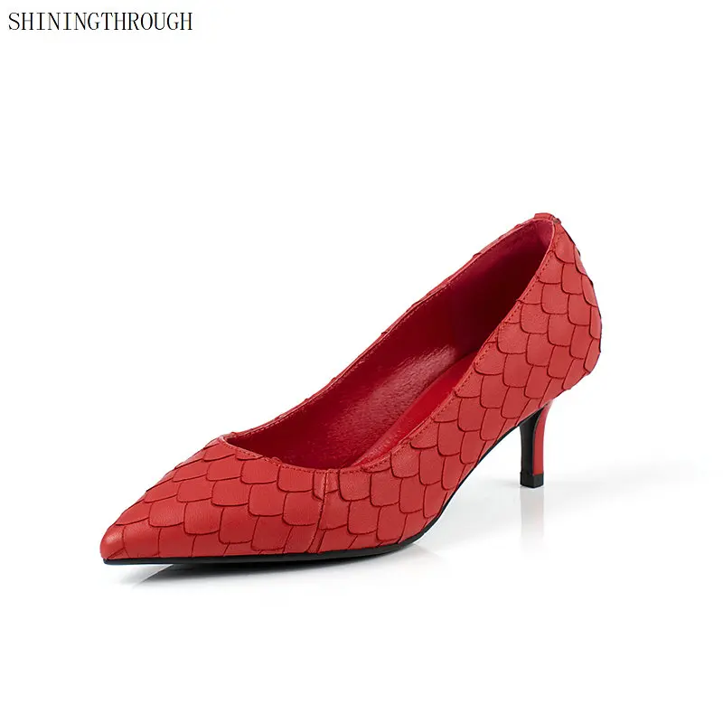 

Women cow leather High heels Shoes Woman Pumps Ladies Fashion Wedding Party Dress serpentine Shallow OL Single Stilettos