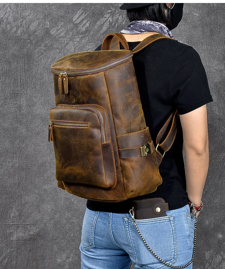New Retro men's backpack Super wear-resistant Crazy horse leather laptop shoulder bag Large capacity outdoor travel backpacks