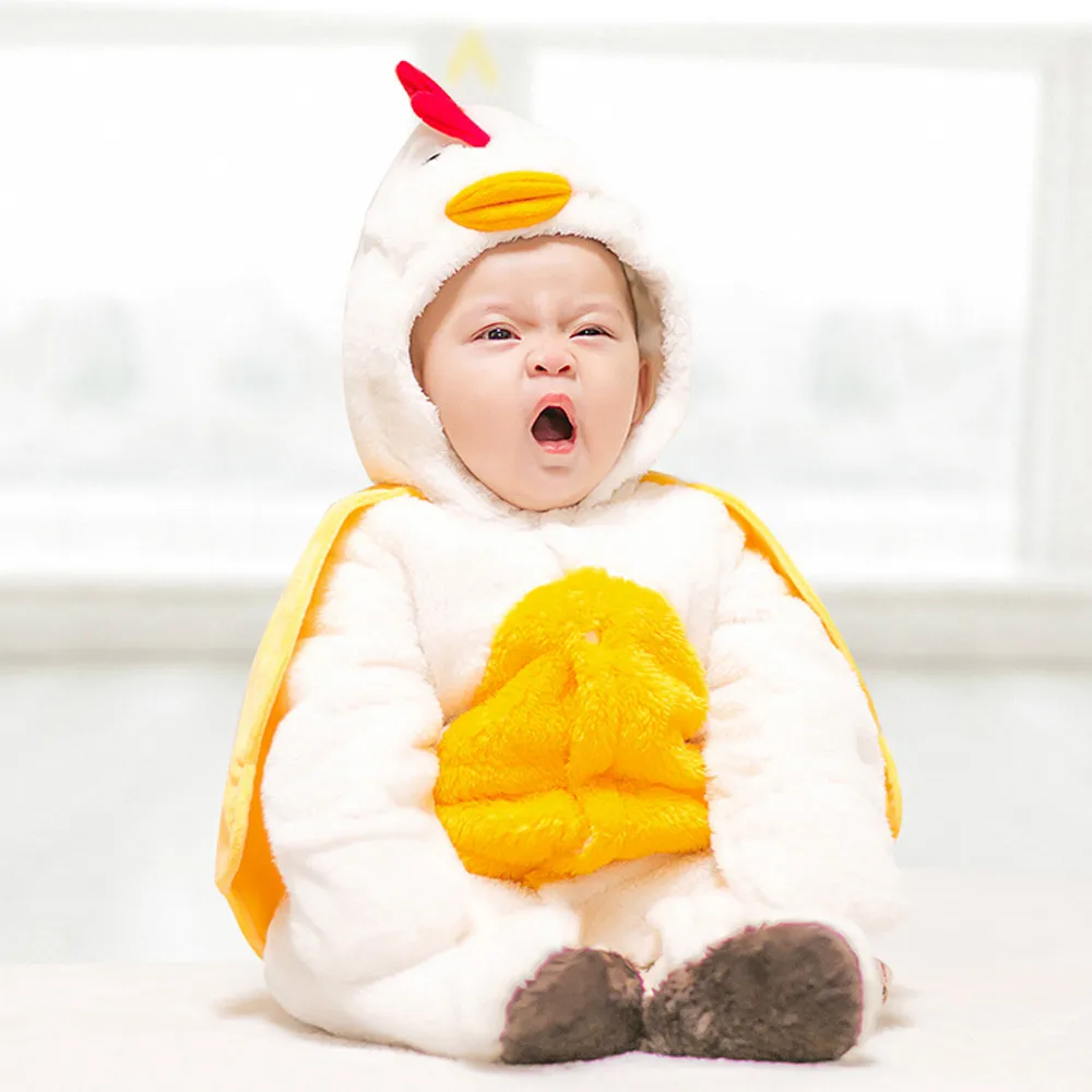 Новые Лидер продаж Детская Костюмы для малышей Одежда для маленьких мальчиков и девочек теплая Толстая теплая одежда с рисунками героев мультфильмов, толстовка с изображением животного ромперы, детский комбинезон