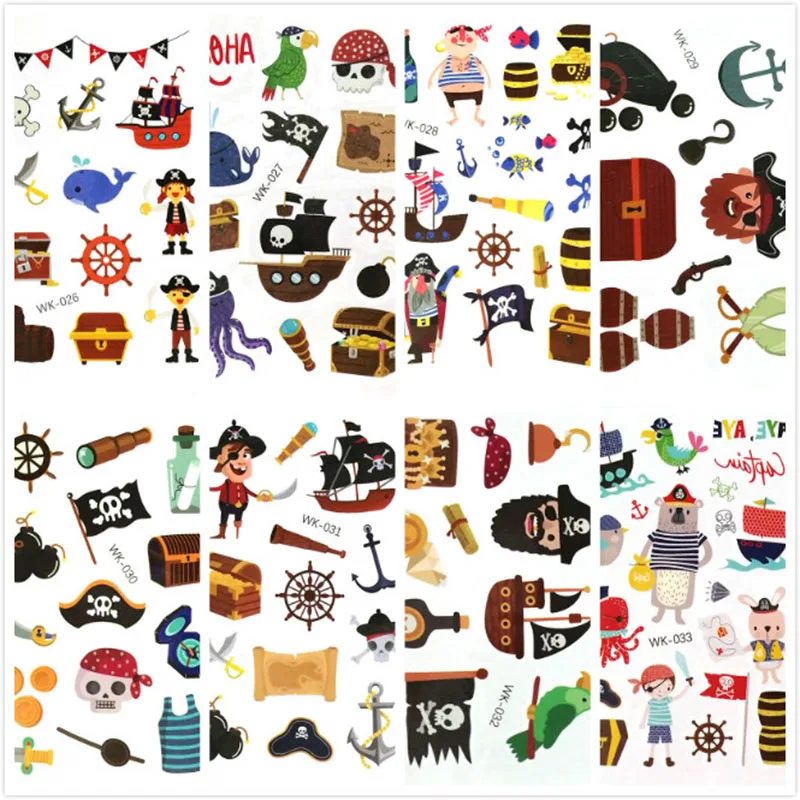 

10Pcs Waterproof Temporary Tattoo Sticker Watercolor Cute Pirate Tattoo Water Transfer Body Art Fake Tattoo Random Color Style