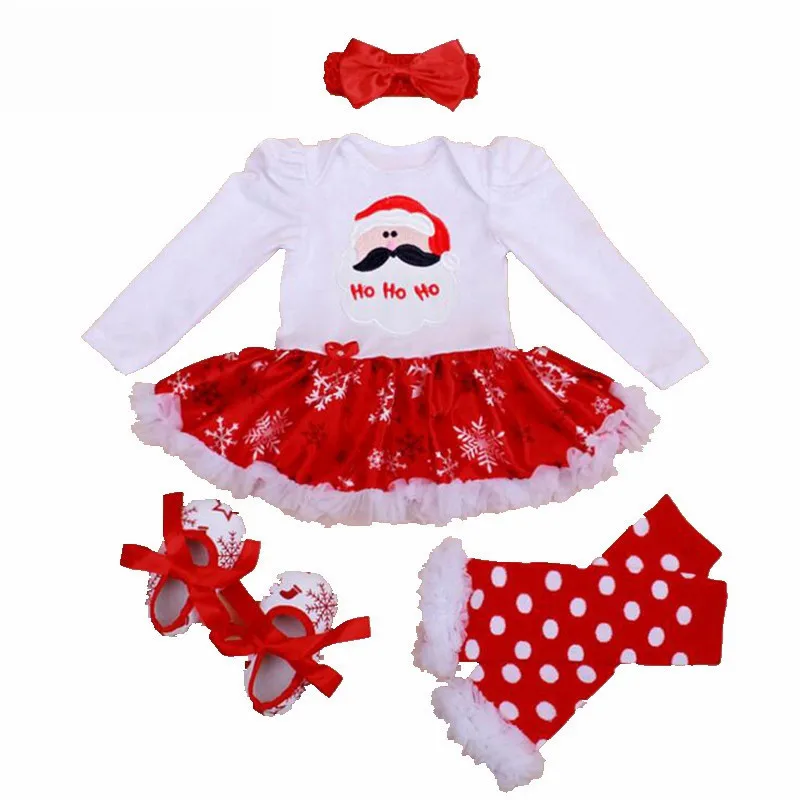 

Retail 2019 Girls Dress 4Pcs/set Baby Girls Clothes Christmas Baby Costumes Roupas De Bebe Infant Jumpersuit+Socks+Band+Shoes