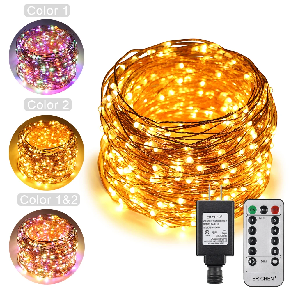 Dual Color LED String Lights 100/200/300/500LED Copper Wire Warm White&Multicolor Remote Decorative Fairy Lights+US Plug Adapter Dual Color LED String Lights 100/200/300/500LED Copper Wire Warm White&Multicolor Remote Decorative Fairy Lights+US Plug Adapter