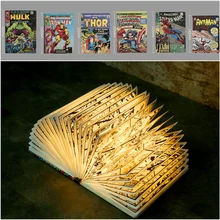 Новинка, ночник, лампа с рисунком Marvel, USB, портативная, в сложенном виде, DuPont, бумажная, Подарочная фигурка, Железный человек, Халк, Тор, Капитан Америка, муравей, Человек-паук, светодиодный светильник, домашний декор, USB, перезаряжаемый, рождественский подарок, детская игрушка, Lampara