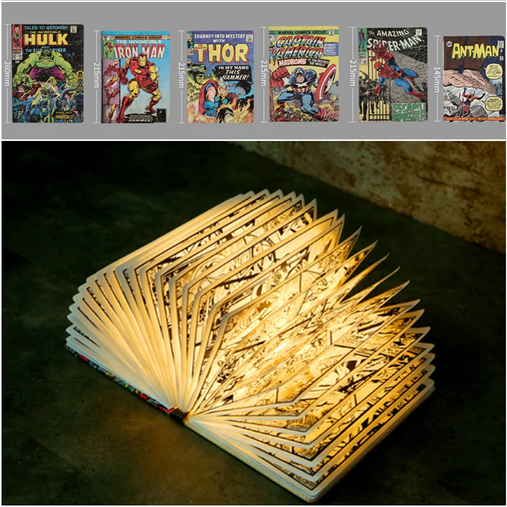  Novelty Night Light Marvel Cartoon Lamp Luminaria USB Portable Folded DuPont Paper Gift Figure Iron - 33009296543