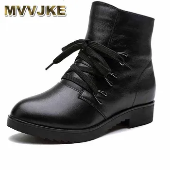 

MVVJKE 2018 WINTER WOMEN BOOTS GENUINE LEATHER BLACK LACE-UP &ZIP Non-slip WOMEN FASHION SNOW BOOTS AUTUMN BOOTS
