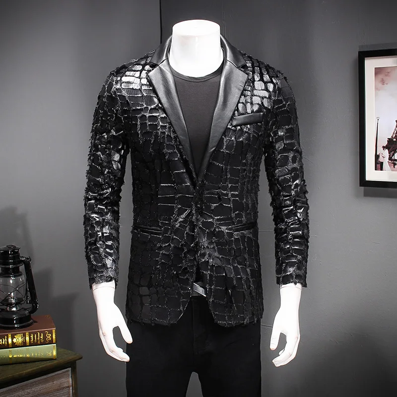 Blazers Black Stage Costumes Fashion Coat Brand Spring Casual Suit New Thin Section Men Male Slim Fit MOOWNUC Personality Fit Blazers Black Stage Costumes Fashion Coat Brand Spring Casual Suit New Thin Section Men Male Slim Fit MOOWNUC Personality Fit