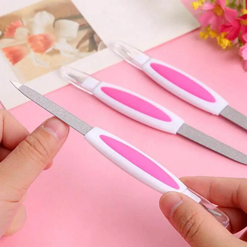 Nail Art Double Ended Nail Pusher Nail File Cuticle Remover Trimmer Sanding Buffer Polish Tool