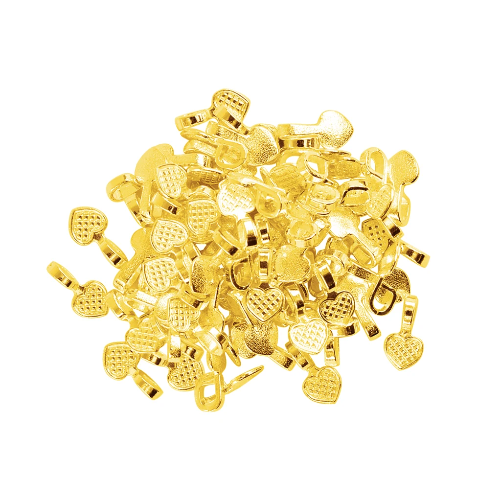 100 Pieces Shiny Gold Heart Glue on Bails Setting For Earrings Necklaces Pendant Making DIY Crafts