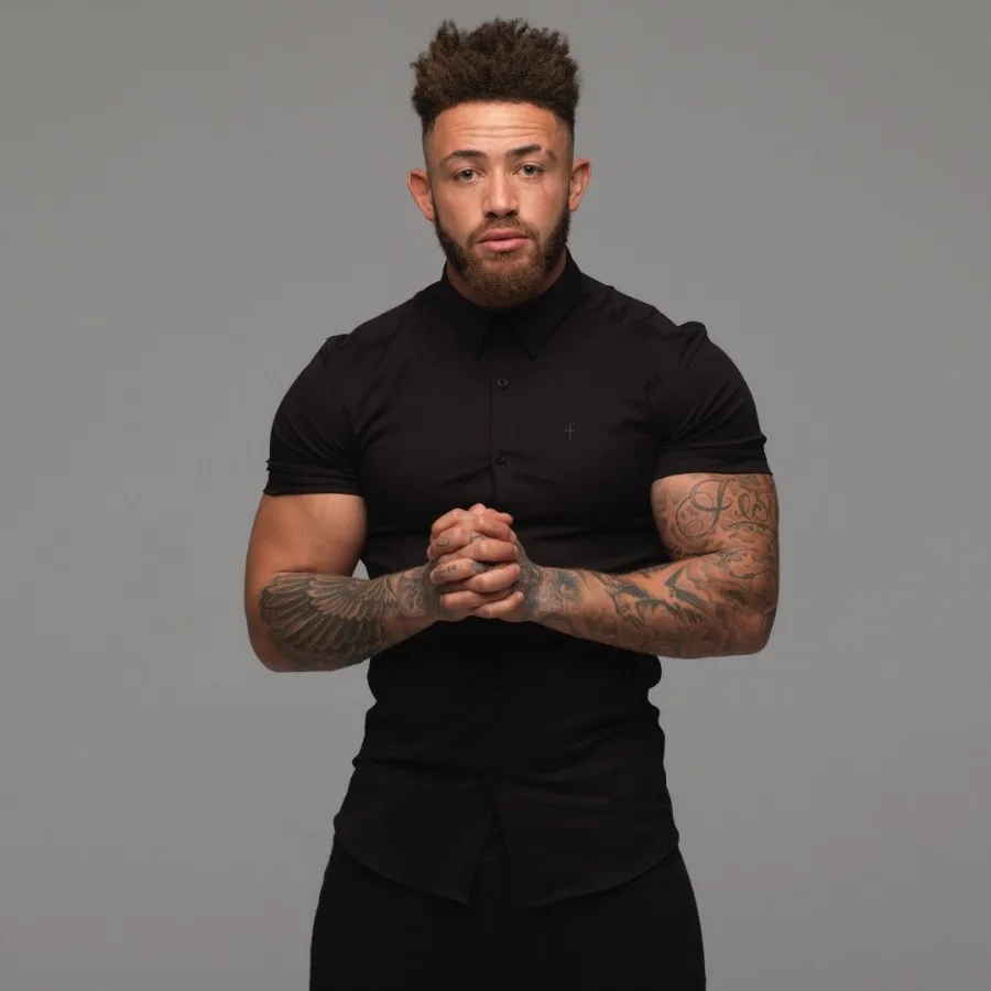 

Loose Size Men Shirts 2018 Summer Brand Clothing Camiseta Masculina Black white Cotton Short Sleeve men's shirt