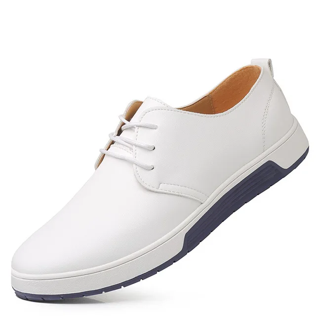 UPUPER/Новая модная мужская повседневная обувь на шнуровке, повседневная кожаная обувь, мужские оксфорды черного и синего цвета, большие размеры: 37-48, Прямая поставка - Цвет: Белый