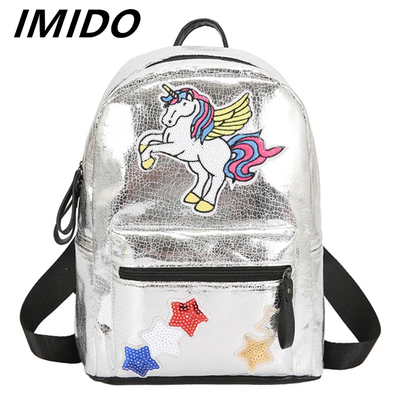 

IMIDO 2019 Summer New Style Korean Cute Unicorn Travel Fashion Student Girl Backpack Shopping Motion Party Simple High Capacity