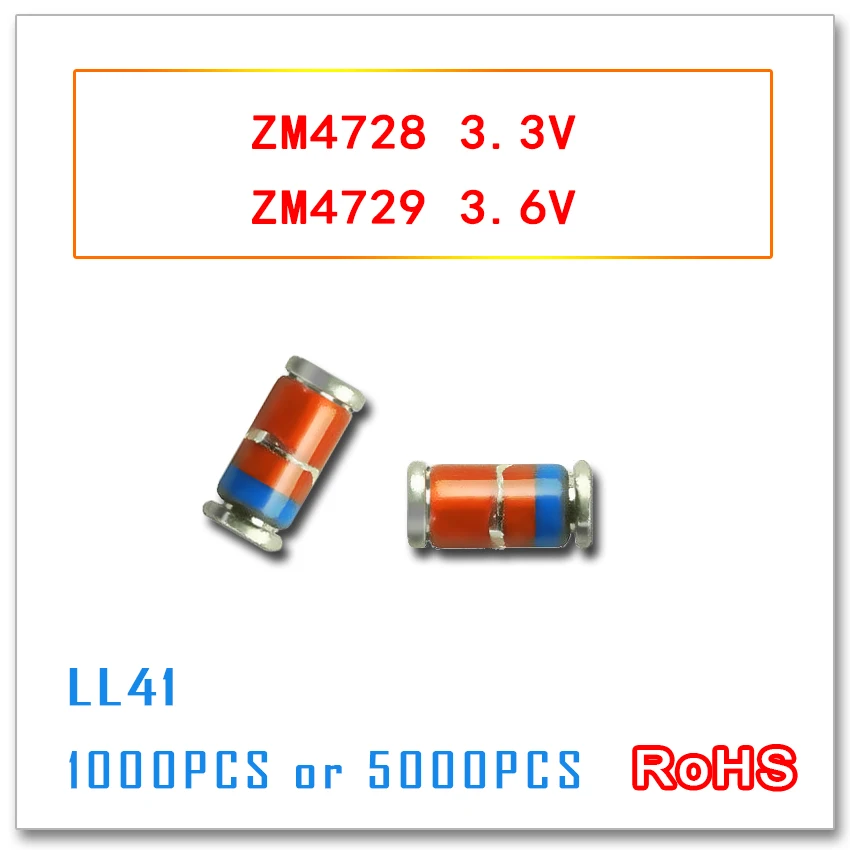 1000 шт. ZM4728 ZM4729 3,3 V 3,6 V 5000 шт. LL41 1 Вт ZM4728A ZM4729A 4728 4729 зенеровский smd 1N4728 1N4729 IN4728 IN4729 3V3 3V6 zmm