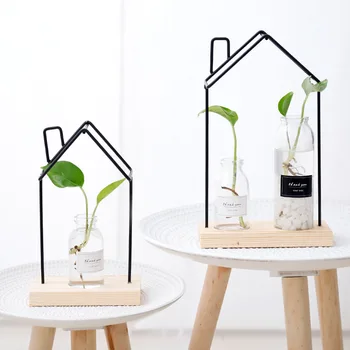 

Home Decor Geometry Style Micro-landscape Hydroponic Bottle Office Decoration Glass Iron Vase Glass Continent Desktop Vases