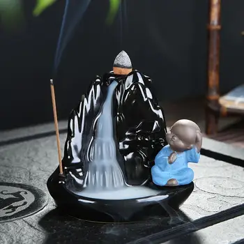 

Backflow Incense Burner Smoke Waterfall Little Monk Incense Burner Incense Burner Buddha Handmade Lotus High Mountain Home Decor