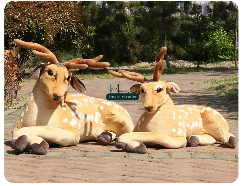 Dorimytrader 110cm Giant Soft Emulational Forest Animal Sika Deer Plush Toy Stuffed Lying Animal Deers Baby Present Decoration DY60626 (1)