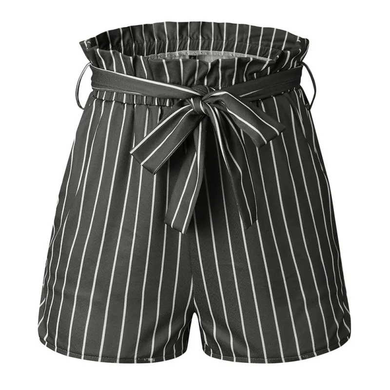 Женские шорты на шнуровке с карманами летние свободные полосатые повседневные брюки с принтом эластичные шорты с высокой талией