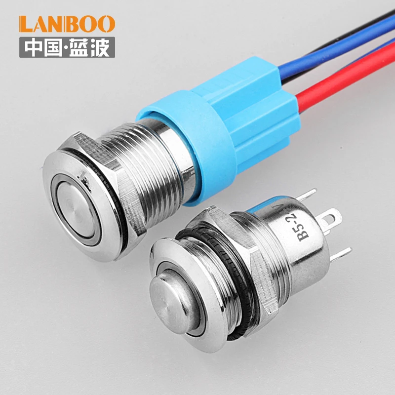 LANBOO 12mm Metal waterproof momentary small push button switch