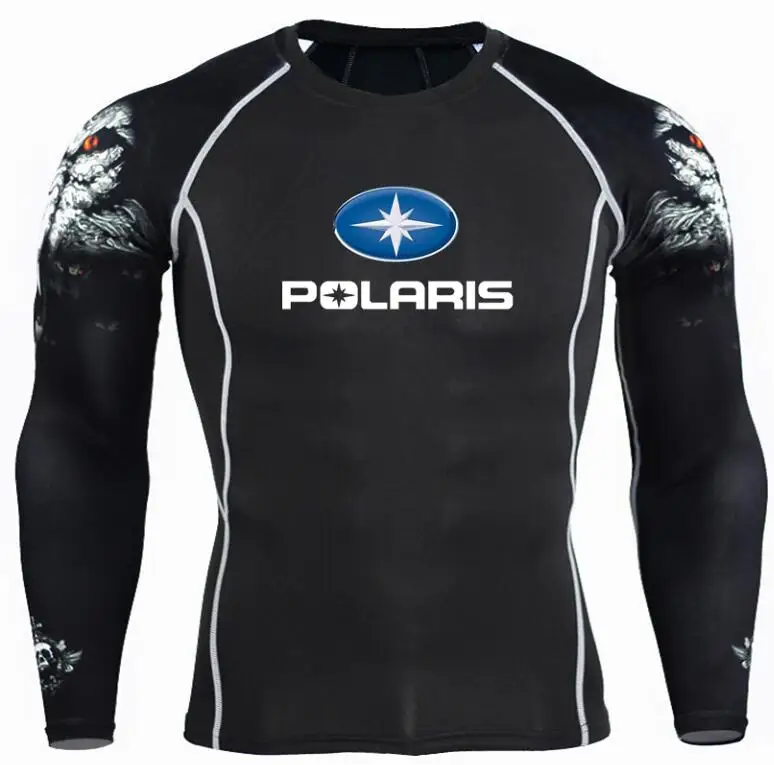

Men Compression Tight Skin Shirt MMA Long Sleeves Polaris Snowmobiles Print Fitness Base Layer Weight Lifting Male Tops Autumn