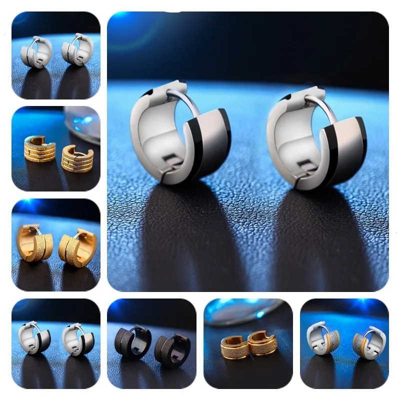 7 Style New Fashion Cool Gold Silver Stainless Steel Round Stud Earrings For Women Men Jewelry boucle d'oreille Pendientes