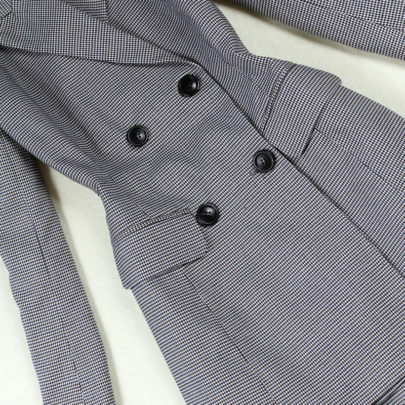 Large size women's spring new black self-cultivation double-breasted long suit +9 points straight trousers suit Two pieces/ set