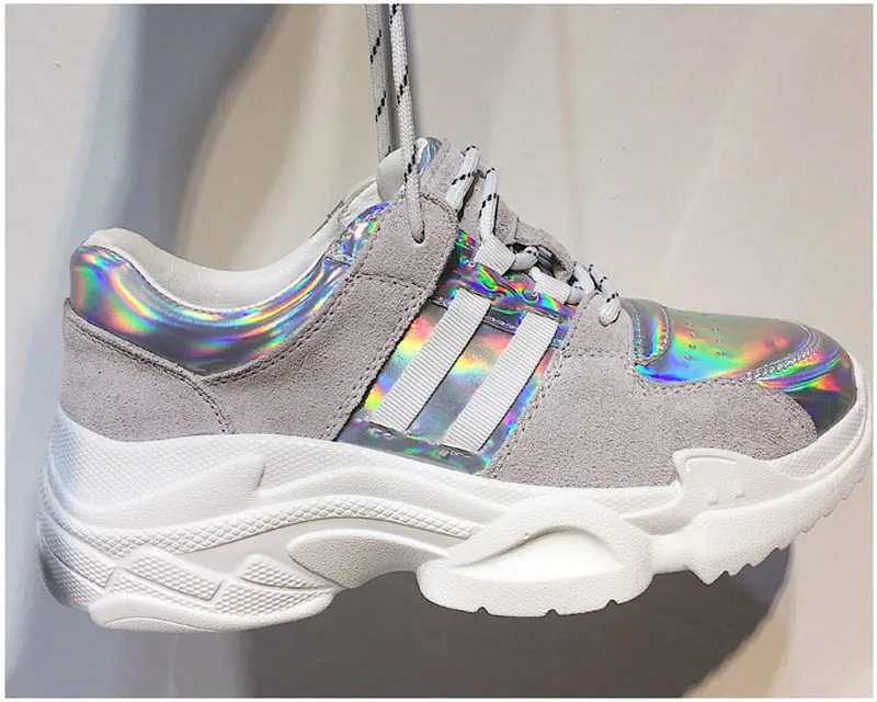 2018 Spring Autumn Shoes Women Platform Shoes Lady Lace Up Casual Shoe Creepers Harajuku Punk Style Girl Gold Silver Shoes Woman (2)