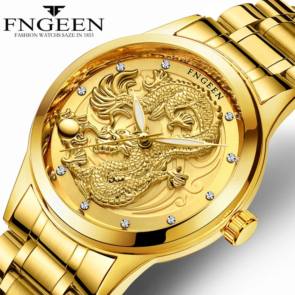 2019 Новая мода золото скульптура дракона часы для мужчин кварцевые часы водостойкий большой циферблат спортивные часы для мужчин часы Топ