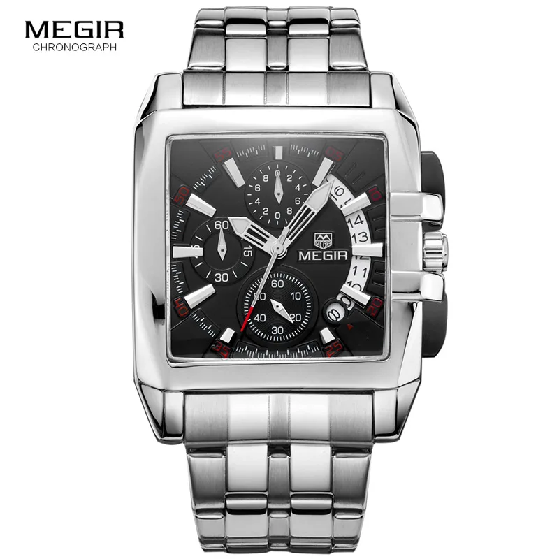 MEGIR, модные мужские часы, Топ бренд, Роскошные Кварцевые часы для мужчин, сталь, дата, водонепроницаемые, спортивные часы, Relogio Masculino - Цвет: MS2018G-1