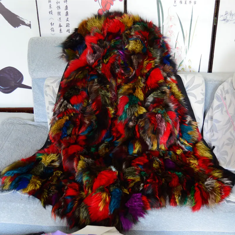 Long style Luxury Multi Colorful real fox fur women parka coat Black winter coat free shipping Long style Luxury Multi Colorful real fox fur women parka coat Black winter coat free shipping