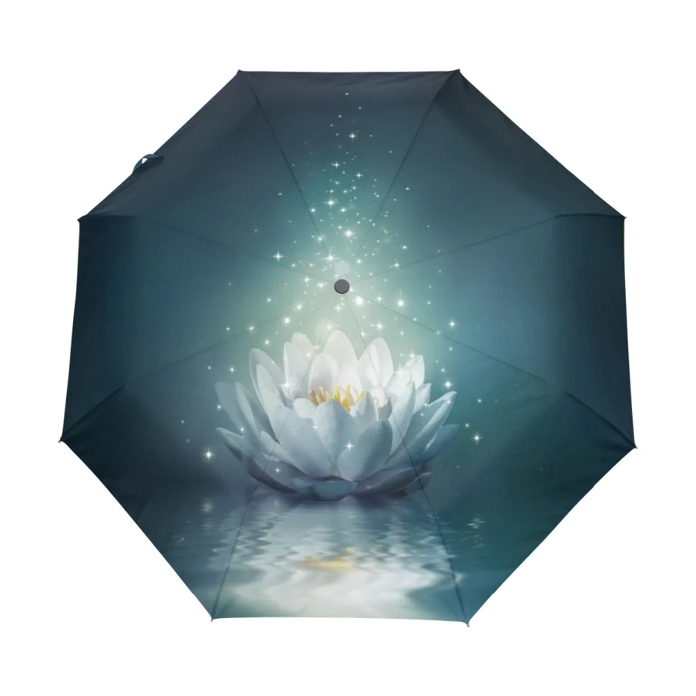 White Lotus in Water Printed Umbrella 3 Folding Exquisite Classic