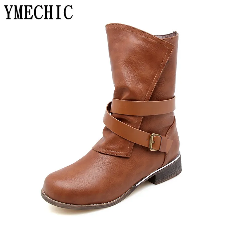 Женские Винтажные ботинки YMECHIC 2018 года с пряжкой и перекрестными ремешками серые