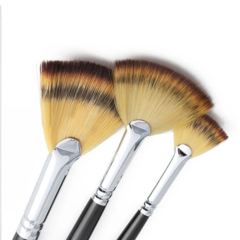 3pcs/Set Artist Fan Brushes Wooden Handle Nylon Hair Drawing Tool Practical Brush for Oil Acrylic Water Painting