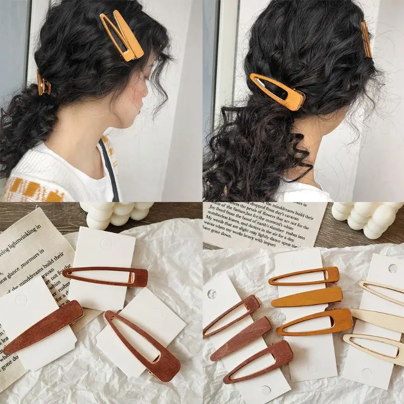 

Japanese Forest Style Literary Girls Vintage Duckbill Hair Clips Geometric Hollow Triangle Wooden Hairpins Side Bangs Barrettes