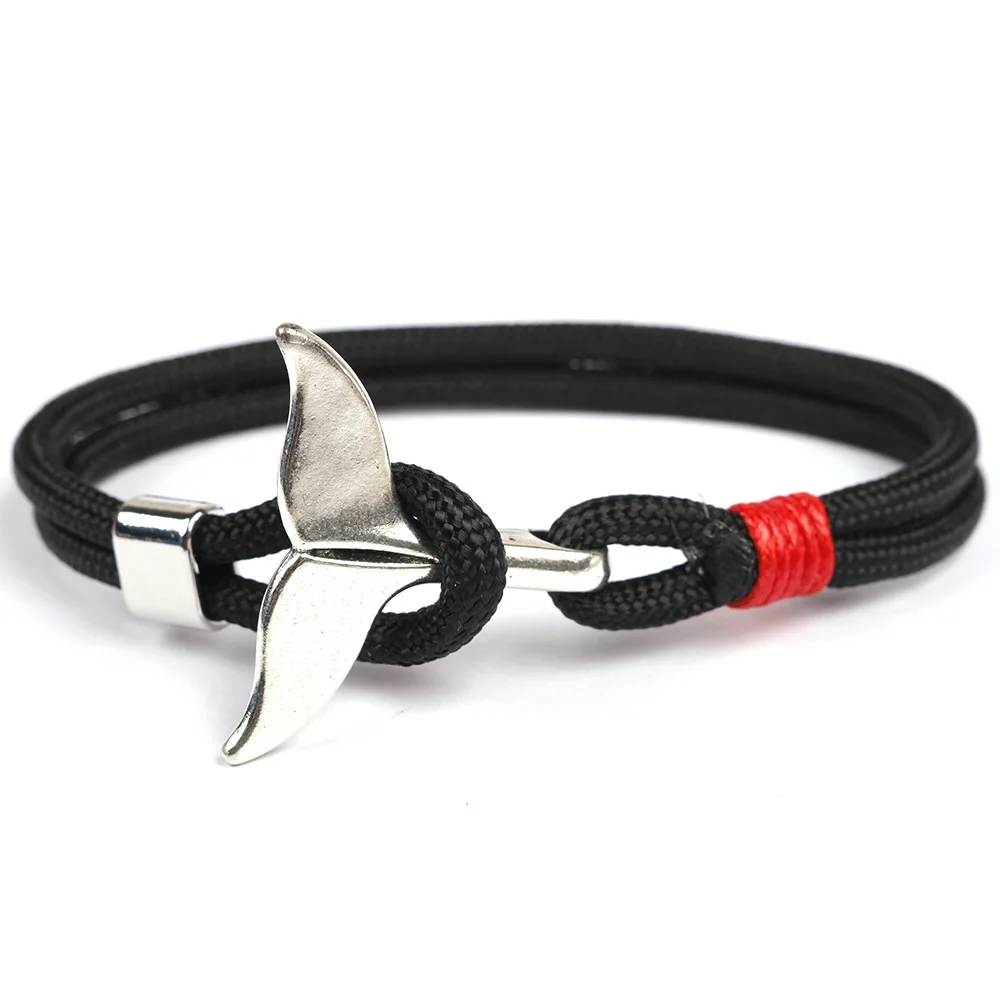 

New Whale Tail 11 Color Men and Woman Rope Chain Charm Bracelets Jewelry Male Wrap Anchor Metal Bracelet Fashion Sport Bangles