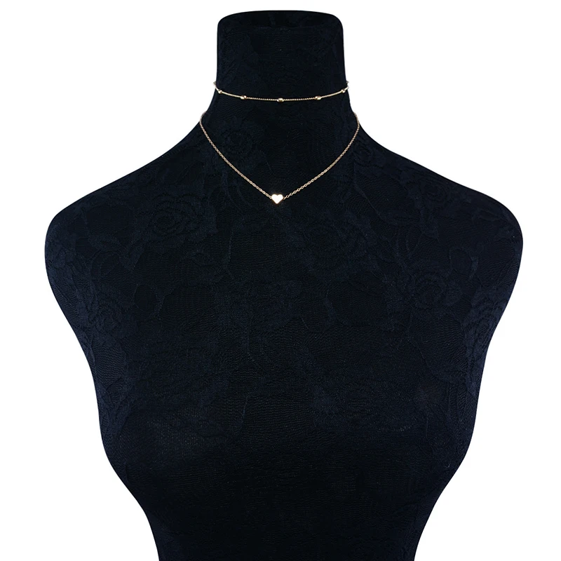 CUTEECO простой серебряный золотой цвет чокер с сердечком ожерелье кулон Двойная Цепочка Ожерелье s воротник женские эффектные ювелирные изделия
