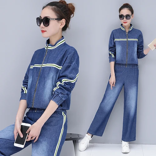 Sportswear Women 2018 New Spring Autumn Casual Striped Coat Long Pants Sporting Suits Patchwork Women's Sets 2 Plus Size | Женская