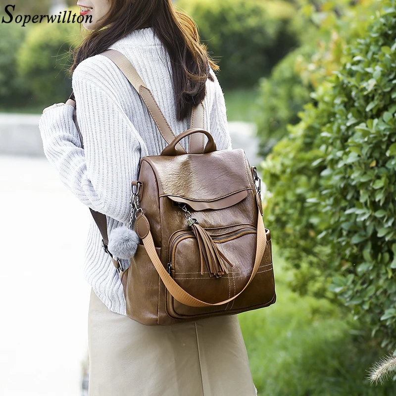 Soperwillton женский рюкзак с кисточками из искусственной кожи, рюкзаки для девочек-подростков, школьная сумка, рюкзак mochila#338