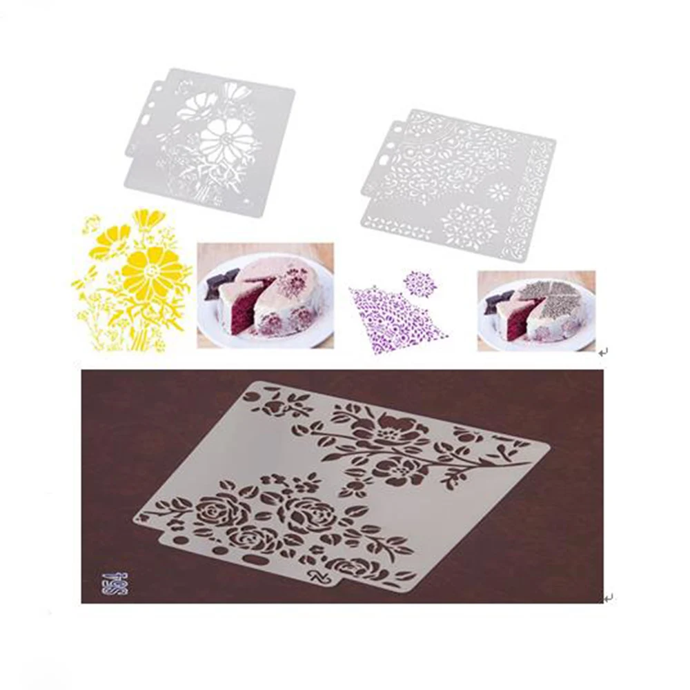 

DIY Plastic Cake Stencils Flower Coffee Spray Stencils Birthday Cake Mold Decorating Bakery Tools DIY Mould Fondant Template