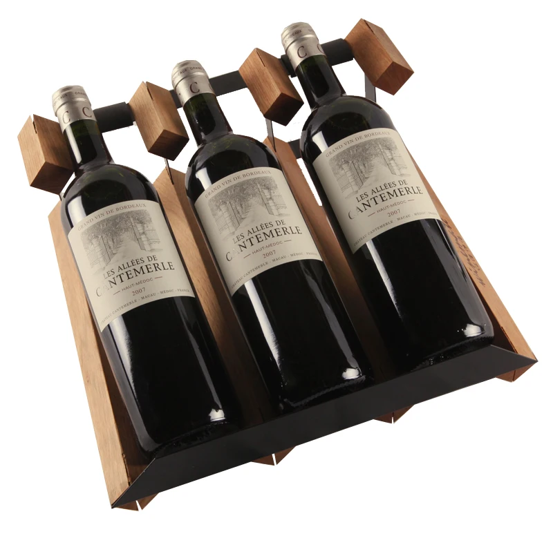 Classic Gridding Wine Red Wooden Red Wine Rack Three Bottles Holder