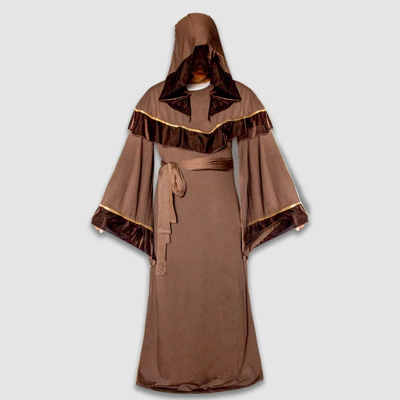

Men European Medieval Monk Costume Cosplay Priest Friar Frater Monastic Medicine Wizard Shaman Sorcerer Cloak Robe Gown Outfit