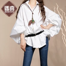 Webcasts autumn white 100% loose cotton lantern sleeve long-sleeve casual shirt