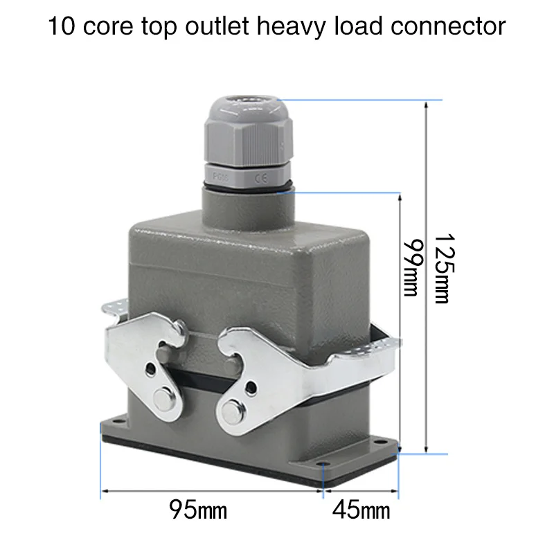 Прямоугольный сверхмощный разъем hdc-he-4/6/10/16/20/24/32/48 core водостойкий авиационный штекер верхней линии и боковой линии 16A - Цвет: 10 core top line